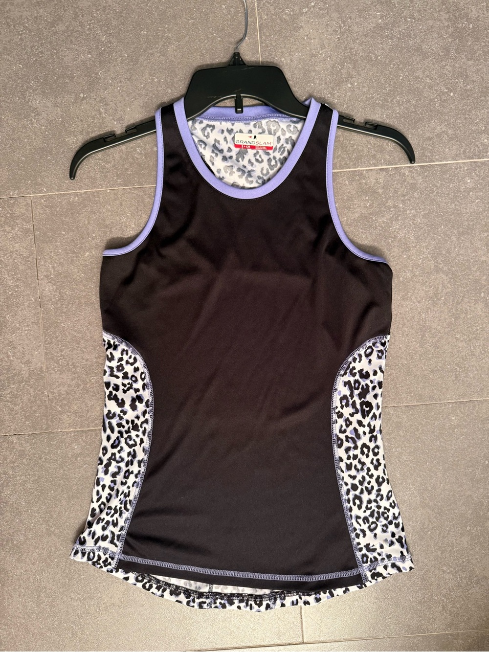 Grand Slam Black Tank with Lavender Trim & Leopard Panels